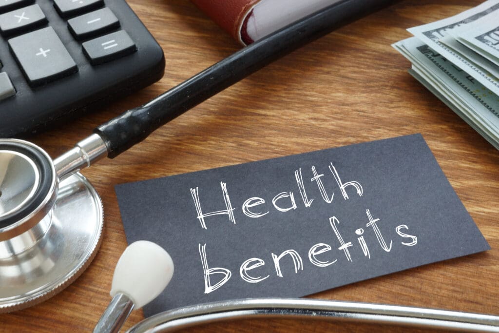 Health benefits is shown on the business photo using the text